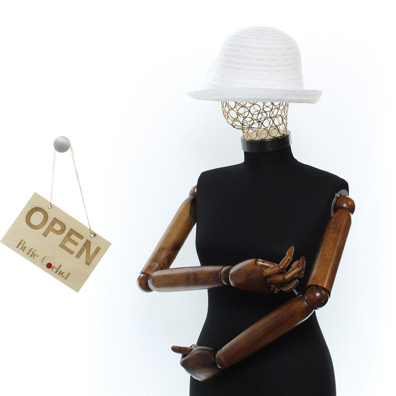 Fashion, accesorii si bijuterii - Femei - Accesorii femei - Caciuli si palarii femei - Palarie, Dama,  din poliester, Buticcochet, model cu dungi si fundita, One size, Alb - PAL1670 - Infinity.ro