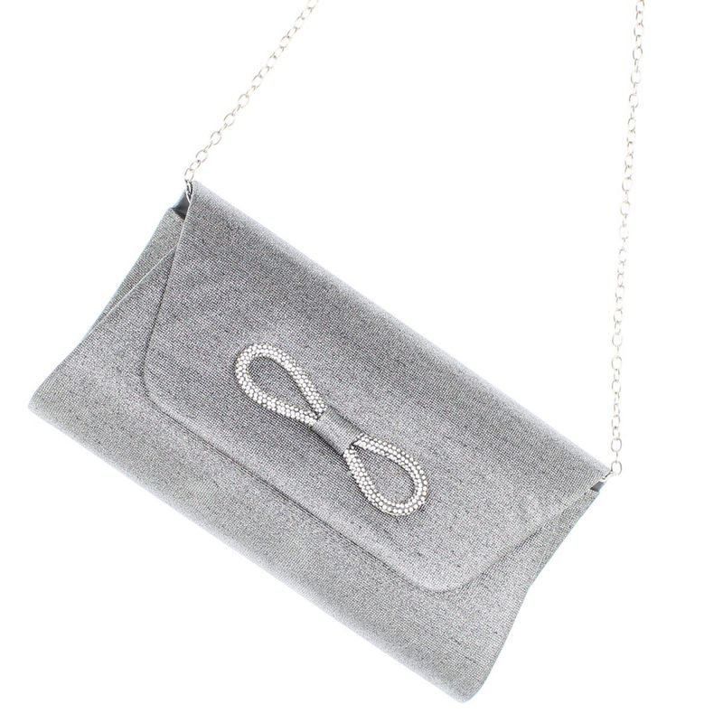 Fashion, accesorii si bijuterii - Femei - Accesorii femei - Genti si rucsacuri femei - Geanta plic, de dama, din material sintetic, ButicCochet, 23x14x5 cm, cu fundita, Gri - GND789 - Infinity.ro
