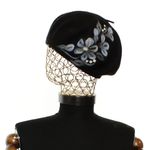 Fashion, accesorii si bijuterii - Femei - Accesorii femei - Caciuli si palarii femei - Bereta de dama, din lana, Evita, one size, model floral impaslit, Negru - BSC795 - Infinity.ro