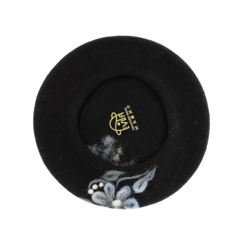 Fashion, accesorii si bijuterii - Femei - Accesorii femei - Caciuli si palarii femei - Bereta de dama, din lana, Evita, one size, model floral impaslit, Negru - BSC795 - Infinity.ro