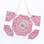 Fashion, accesorii si bijuterii - Femei - Accesorii femei - Genti si rucsacuri femei - Geanta de plaja, din material sintetic, ButicCochet, 55 x 37 cm, Alb cu roz - GND577 - Infinity.ro