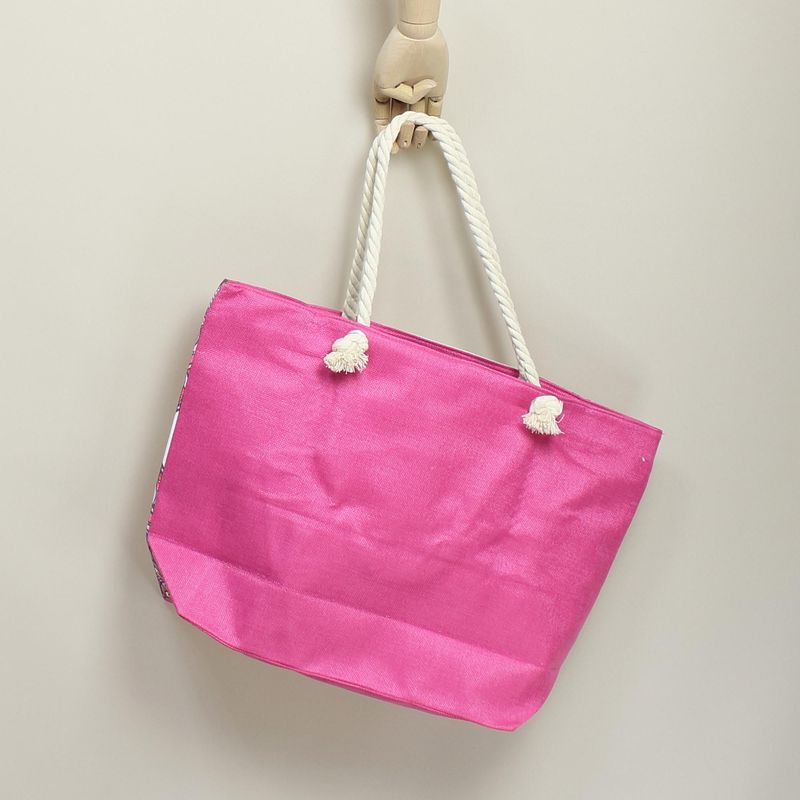 Fashion, accesorii si bijuterii - Femei - Accesorii femei - Genti si rucsacuri femei - Geanta de plaja, din material sintetic, ButicCochet, 55 x 37 cm, Alb cu roz - GND577 - Infinity.ro