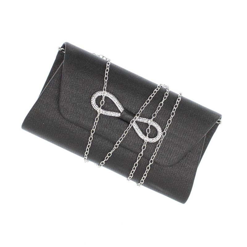Fashion, accesorii si bijuterii - Femei - Accesorii femei - Genti si rucsacuri femei - Geanta plic, de dama, din material sintetic, ButicCochet, 23x14x5 cm, cu fundita, Negru- GND785 - Infinity.ro