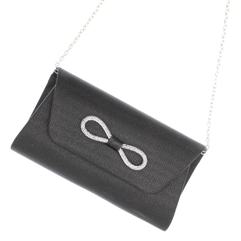 Fashion, accesorii si bijuterii - Femei - Accesorii femei - Genti si rucsacuri femei - Geanta plic, de dama, din material sintetic, ButicCochet, 23x14x5 cm, cu fundita, Negru- GND785 - Infinity.ro