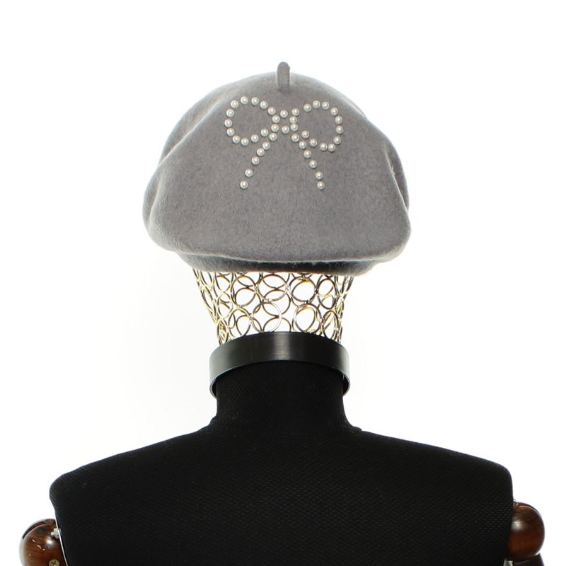 Fashion, accesorii si bijuterii - Femei - Accesorii femei - Caciuli si palarii femei - Bereta de dama, din lana, Buticcochet, model cu perle, one size, Gri - BSC849 - Infinity.ro