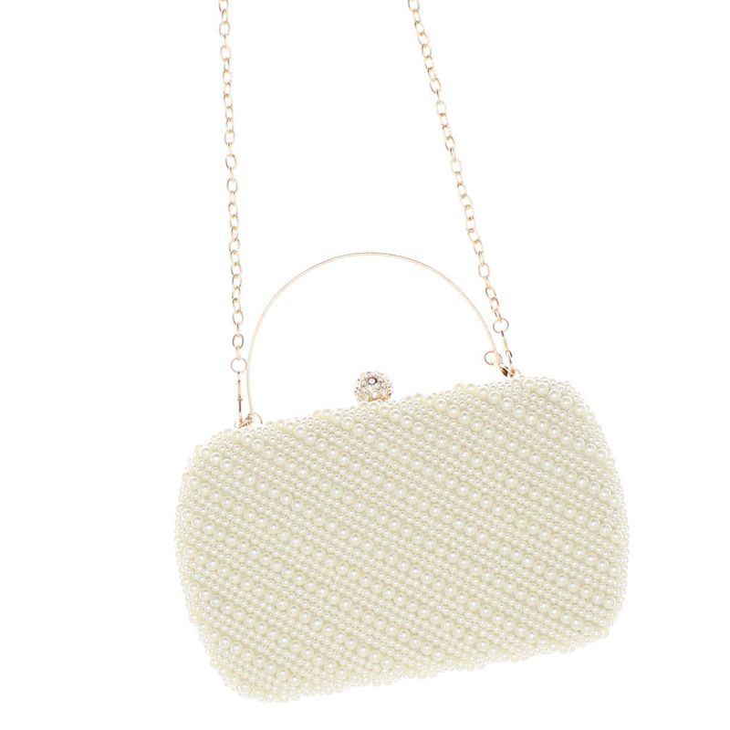 Fashion, accesorii si bijuterii - Femei - Accesorii femei - Genti si rucsacuri femei - Geanta plic, de dama, din material sintetic, ButicCochet, 20x12x4 cm, cu perle, Crem - GND1057 - Infinity.ro