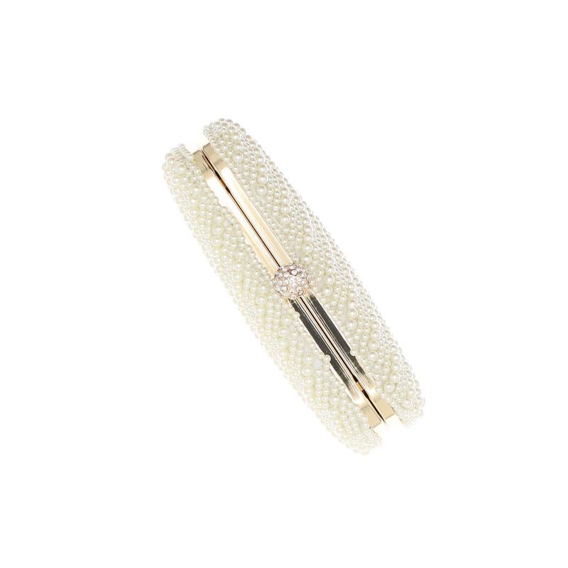 Fashion, accesorii si bijuterii - Femei - Accesorii femei - Genti si rucsacuri femei - Geanta plic, de dama, din material sintetic, ButicCochet, 20x12x4 cm, cu perle, Crem - GND1057 - Infinity.ro