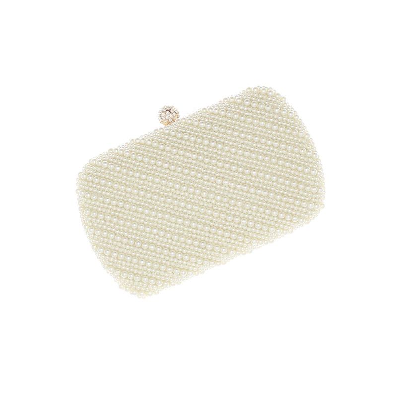 Fashion, accesorii si bijuterii - Femei - Accesorii femei - Genti si rucsacuri femei - Geanta plic, de dama, din material sintetic, ButicCochet, 20x12x4 cm, cu perle, Crem - GND1057 - Infinity.ro