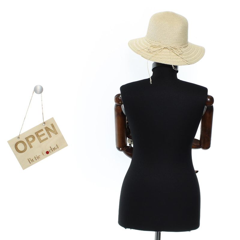 Fashion, accesorii si bijuterii - Femei - Accesorii femei - Caciuli si palarii femei - Palarie de soare, ButicCochet, dama, din paie de hartie, cu snur decorative, one size, Bej - PAL1818 - Infinity.ro