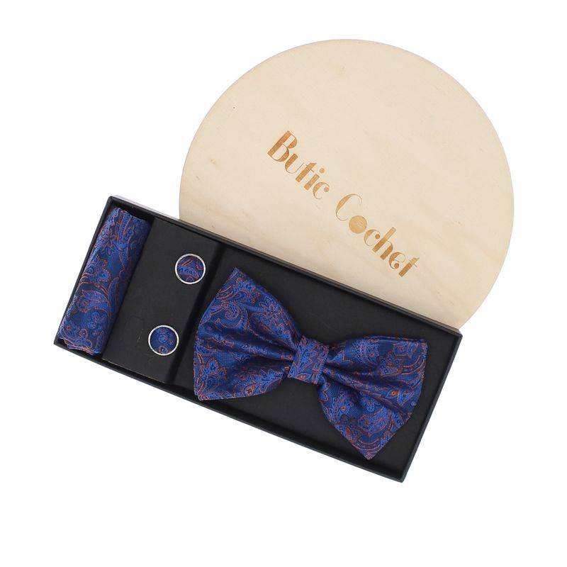 Fashion, accesorii si bijuterii - Barbati - Accesorii barbati - Cravate si papioane barbati - Set 3 piese, papion, butoni si batista, pentru barbati, ButicCochet, Albastru electric - SETP272 - Infinity.ro