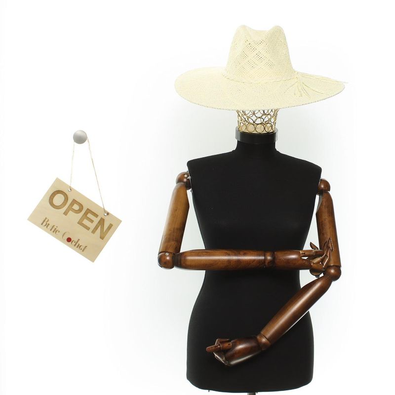 Fashion, accesorii si bijuterii - Femei - Accesorii femei - Caciuli si palarii femei - Palarie de soare, Dama, din paie de hartie, Buticcochet, bor mare, One size, Crem - PAL1688 - Infinity.ro