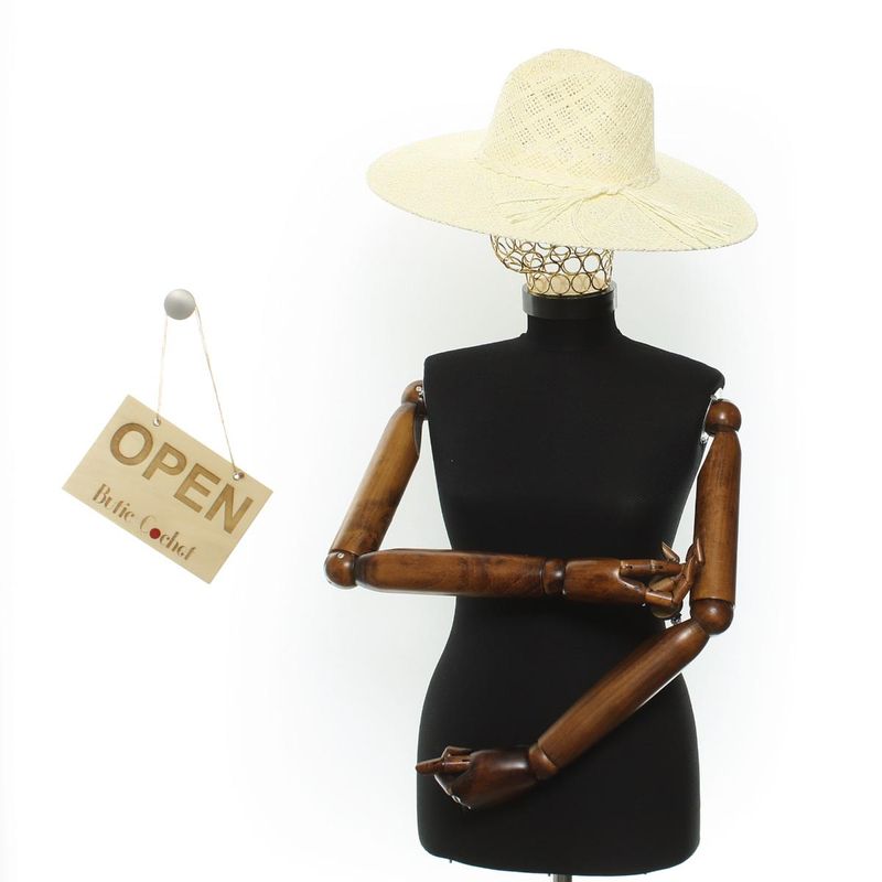 Fashion, accesorii si bijuterii - Femei - Accesorii femei - Caciuli si palarii femei - Palarie de soare, Dama, din paie de hartie, Buticcochet, bor mare, One size, Crem - PAL1688 - Infinity.ro