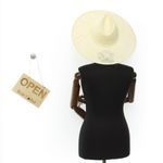 Fashion, accesorii si bijuterii - Femei - Accesorii femei - Caciuli si palarii femei - Palarie de soare, Dama, din paie de hartie, Buticcochet, bor mare, One size, Crem - PAL1688 - Infinity.ro
