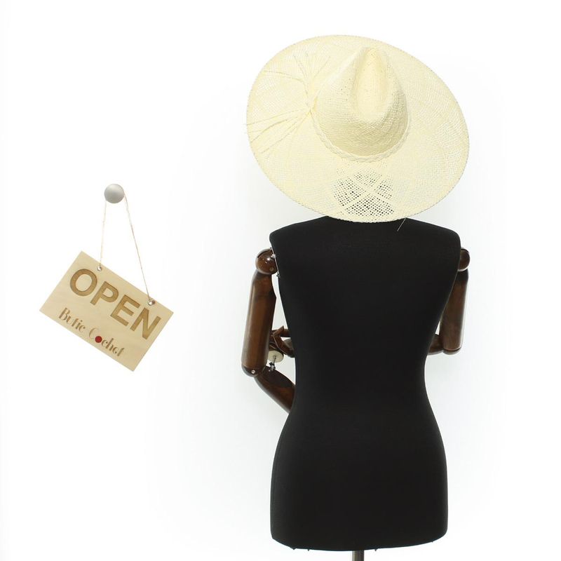 Fashion, accesorii si bijuterii - Femei - Accesorii femei - Caciuli si palarii femei - Palarie de soare, Dama, din paie de hartie, Buticcochet, bor mare, One size, Crem - PAL1688 - Infinity.ro