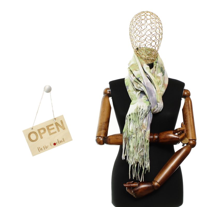 Fashion, accesorii si bijuterii - Femei - Accesorii femei - Esarfe si fulare femei - Esarfa dama, din lana, Buticcochet, 70x190 cm, model floral, Verde - ES3146 - Infinity.ro
