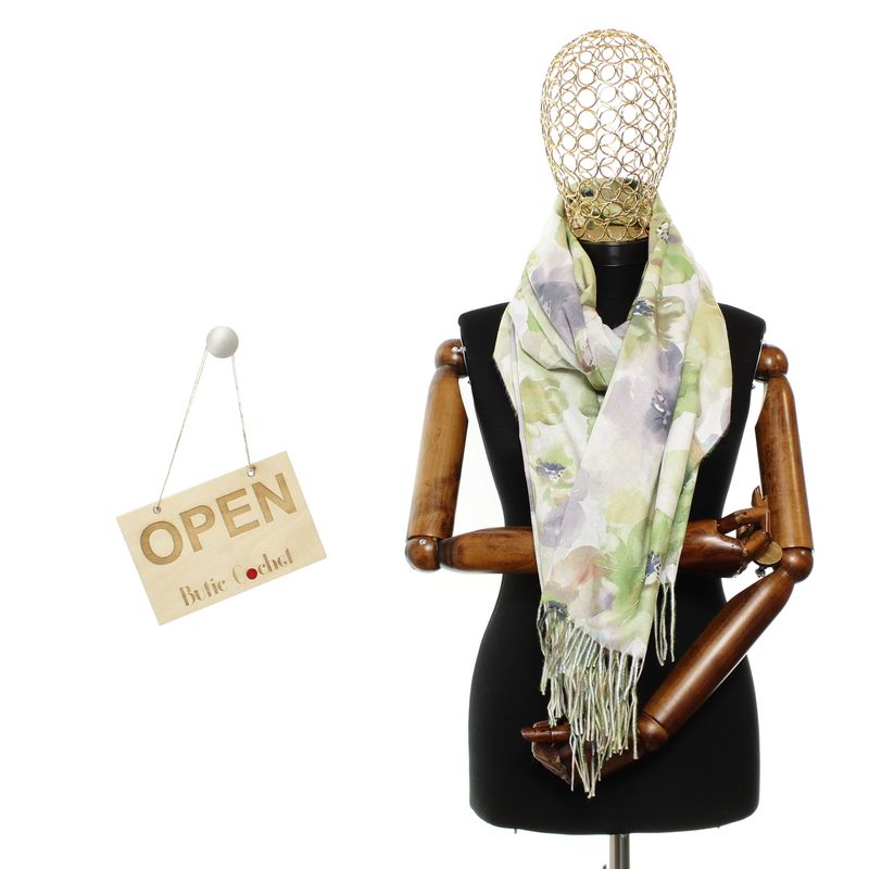 Fashion, accesorii si bijuterii - Femei - Accesorii femei - Esarfe si fulare femei - Esarfa dama, din lana, Buticcochet, 70x190 cm, model floral, Verde - ES3146 - Infinity.ro