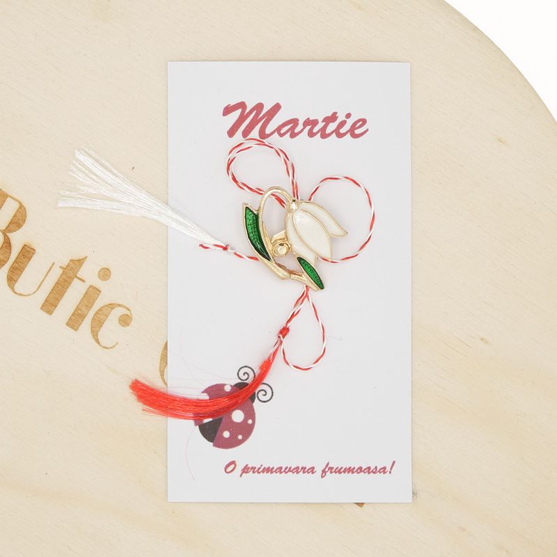 Market - Cadouri - Martisoare - Martisor Brosa, Buticcochet, din metal, model Ghiocel, alb cu verde - MR664 - Infinity.ro
