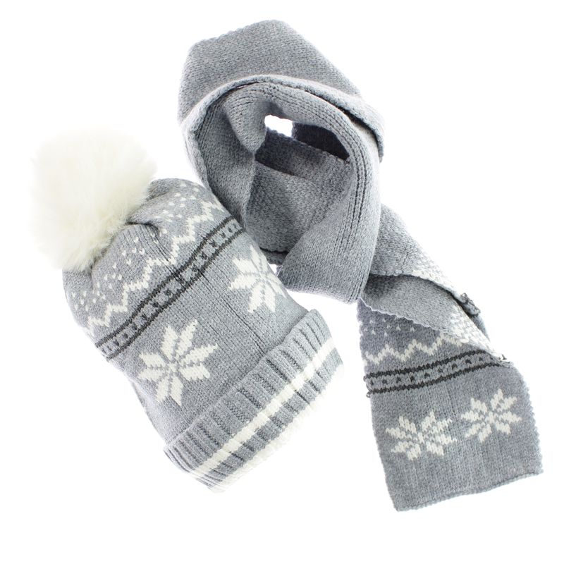 Fashion, accesorii si bijuterii - Copii - Accesorii copii - Caciuli si palarii copii - Set caciula si fular, pentru copii, Buticcochet, din viscoza si sintetic, model cu fulgi de nea, Gri - SETF302 - Infinity.ro