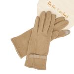 Fashion, accesorii si bijuterii - Femei - Accesorii femei - Manusi femei - Manusi dama, de iarna, din material sintetic si bumbac, cu degete, model cu fundita, one size, Bej inchis - MA323 - Infinity.ro