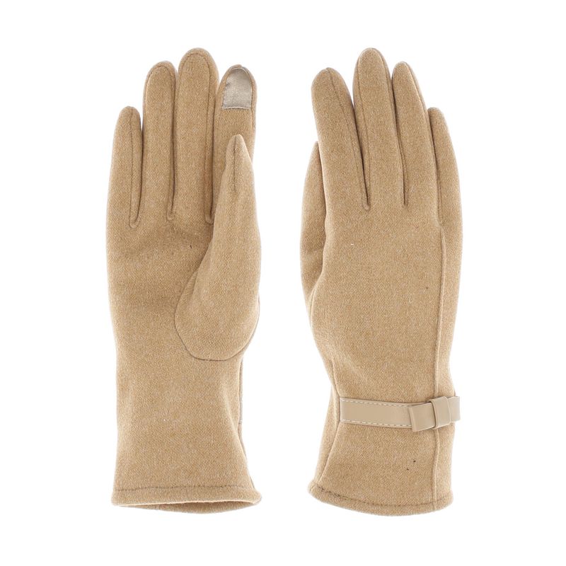 Fashion, accesorii si bijuterii - Femei - Accesorii femei - Manusi femei - Manusi dama, de iarna, din material sintetic si bumbac, cu degete, model cu fundita, one size, Bej inchis - MA323 - Infinity.ro
