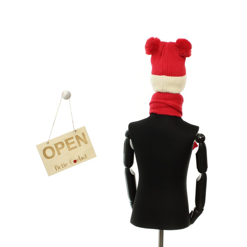 Fashion, accesorii si bijuterii - Copii - Accesorii copii - Caciuli si palarii copii - Set caciula si fular, pentru copii, Buticcochet, din viscoza si sintetic, model cu ursulet, Rosu - SETF281 - Infinity.ro
