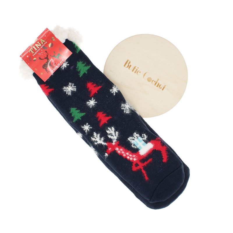 Fashion, accesorii si bijuterii - Femei - Lenjerie si pijamale femei - Sosete si ciorapi femei - Ciorapi cu motive de Craciun, 90% bumbac, Tina,  marime 35-41, Bleumarin - SCR396 - Infinity.ro