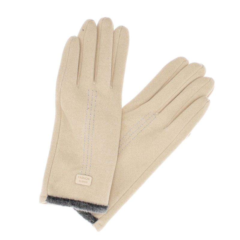 Fashion, accesorii si bijuterii - Femei - Accesorii femei - Manusi femei - Manusi dama, de iarna, din material sintetic si bumbac, cu degete, one size, Bej - MA339 - Infinity.ro