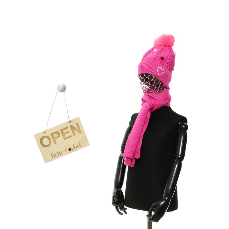 Fashion, accesorii si bijuterii - Copii - Accesorii copii - Caciuli si palarii copii - Set caciula si fular, pentru copii, Buticcochet, din viscoza si sintetic, model inima, Fucsia - SETF286 - Infinity.ro