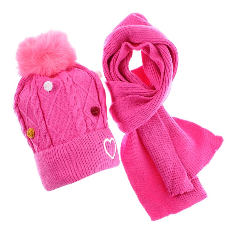 Fashion, accesorii si bijuterii - Copii - Accesorii copii - Caciuli si palarii copii - Set caciula si fular, pentru copii, Buticcochet, din viscoza si sintetic, model inima, Fucsia - SETF286 - Infinity.ro
