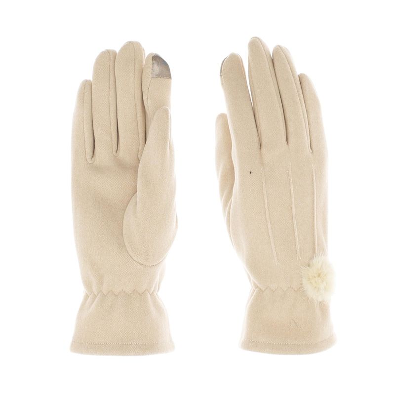 Fashion, accesorii si bijuterii - Femei - Accesorii femei - Manusi femei - Manusi dama, de iarna, din material sintetic si bumbac, cu degete, model cu ciucure, one size, Bej - MA333 - Infinity.ro