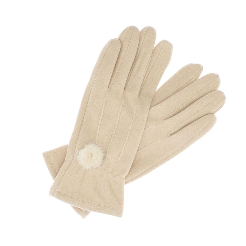 Fashion, accesorii si bijuterii - Femei - Accesorii femei - Manusi femei - Manusi dama, de iarna, din material sintetic si bumbac, cu degete, model cu ciucure, one size, Bej - MA333 - Infinity.ro
