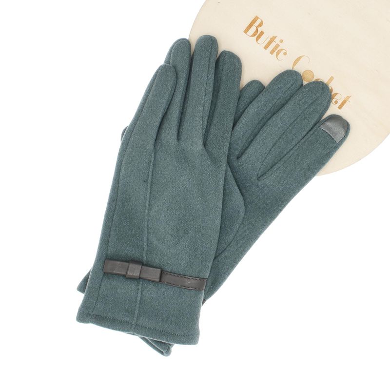 Fashion, accesorii si bijuterii - Femei - Accesorii femei - Manusi femei - Manusi dama, de iarna, din material sintetic si bumbac, cu degete, model cu fundita, one size, Albastru - MA326 - Infinity.ro