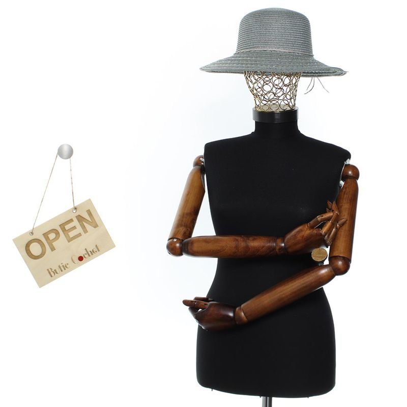 Fashion, accesorii si bijuterii - Femei - Accesorii femei - Caciuli si palarii femei - Palarie de soare, ButicCochet, dama, din paie de hartie, cu snur decorative, one size, Gri - PAL1814 - Infinity.ro