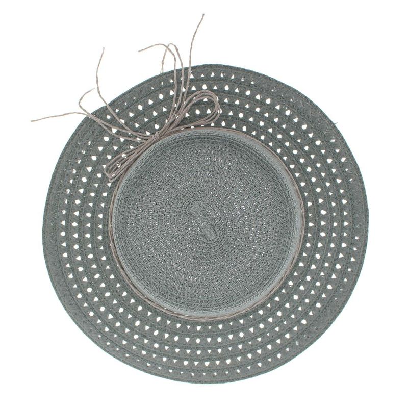 Fashion, accesorii si bijuterii - Femei - Accesorii femei - Caciuli si palarii femei - Palarie de soare, ButicCochet, dama, din paie de hartie, cu snur decorative, one size, Gri - PAL1814 - Infinity.ro