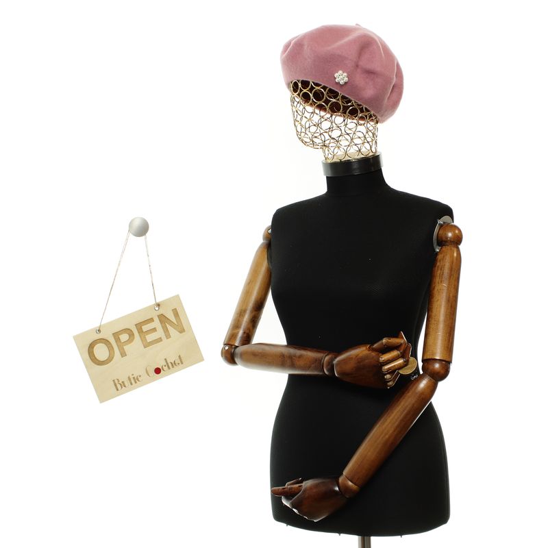 Fashion, accesorii si bijuterii - Femei - Accesorii femei - Caciuli si palarii femei - Bereta de dama, Buticcochet, din lana si acril, model cu perle, one size, Roz - BSC770 - Infinity.ro