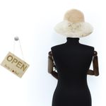 Fashion, accesorii si bijuterii - Femei - Accesorii femei - Caciuli si palarii femei - Palarie de dama, din poliester, Buticcochet, bor mic cu dungi si fundita, One size, Bej - PAL1682 - Infinity.ro