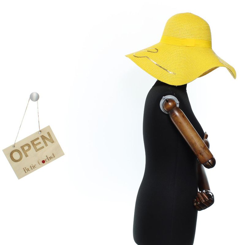 Fashion, accesorii si bijuterii - Femei - Accesorii femei - Caciuli si palarii femei - Palarie de soare, dama, bor 15 cm, Anoul, one size, model cu paiete, Galben - PAL1781 - Infinity.ro