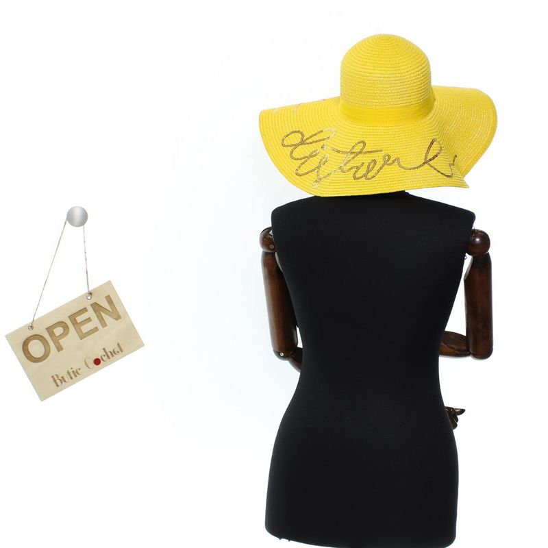 Fashion, accesorii si bijuterii - Femei - Accesorii femei - Caciuli si palarii femei - Palarie de soare, dama, bor 15 cm, Anoul, one size, model cu paiete, Galben - PAL1781 - Infinity.ro
