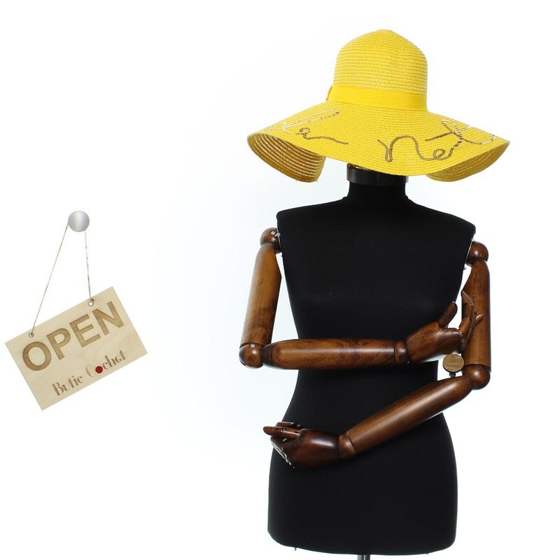 Fashion, accesorii si bijuterii - Femei - Accesorii femei - Caciuli si palarii femei - Palarie de soare, dama, bor 15 cm, Anoul, one size, model cu paiete, Galben - PAL1781 - Infinity.ro