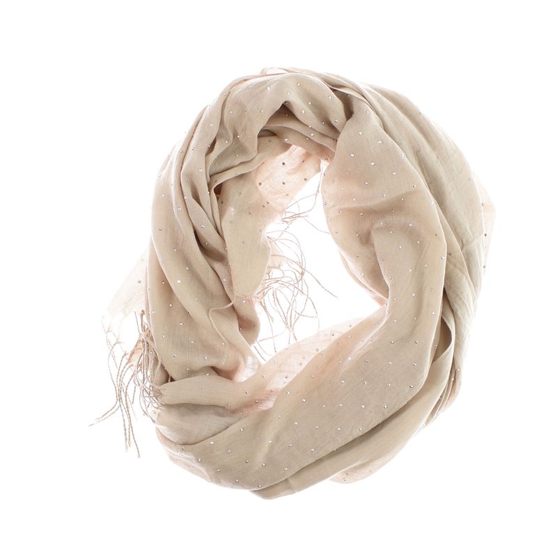 Fashion, accesorii si bijuterii - Femei - Accesorii femei - Esarfe si fulare femei - Esarfa de dama, din 30% viscoza 70% poliester, Buticcochet, 75x180 cm, model cu strasuri, Bej inchis - ES3254 - Infinity.ro