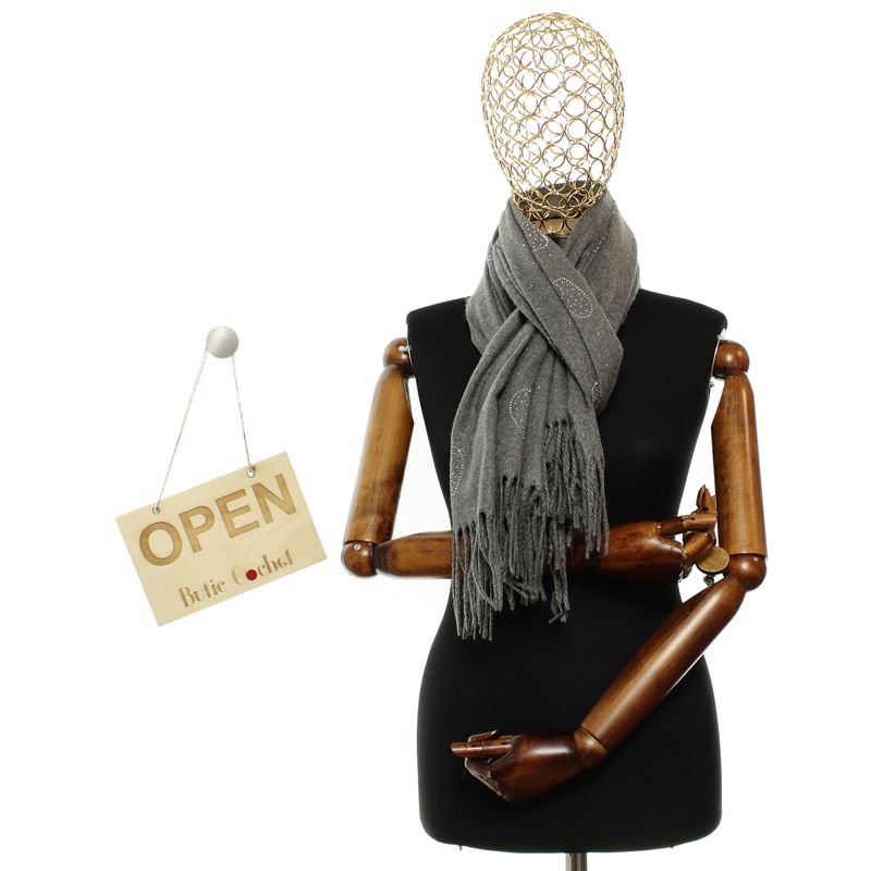 Fashion, accesorii si bijuterii - Femei - Accesorii femei - Esarfe si fulare femei - Esarfa dama, din lana, Buticcochet, 70x190 cm, model cu inimioare, Gri - ES3134 - Infinity.ro