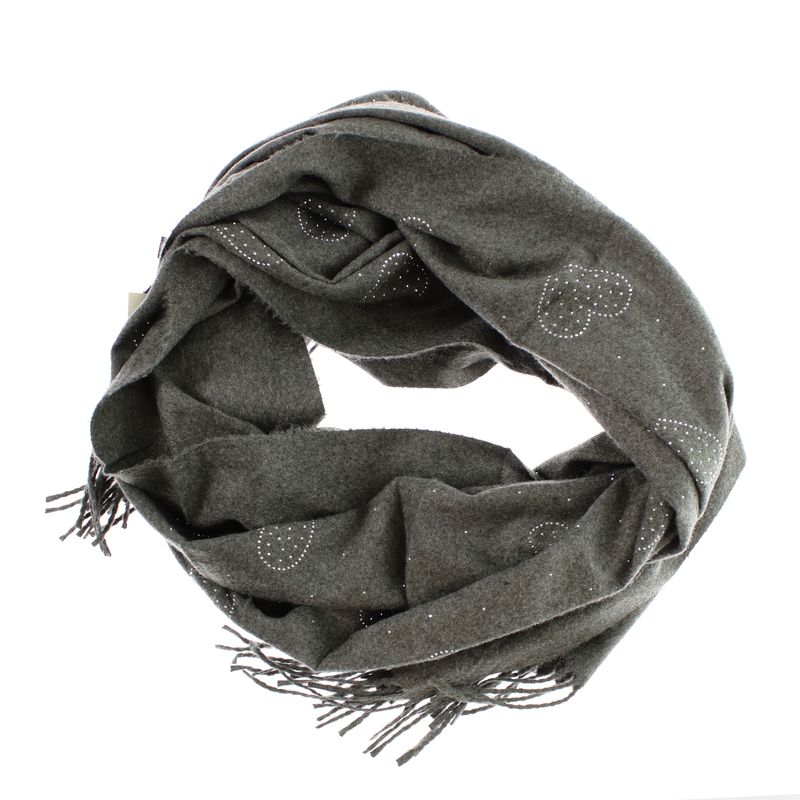 Fashion, accesorii si bijuterii - Femei - Accesorii femei - Esarfe si fulare femei - Esarfa dama, din lana, Buticcochet, 70x190 cm, model cu inimioare, Gri - ES3134 - Infinity.ro