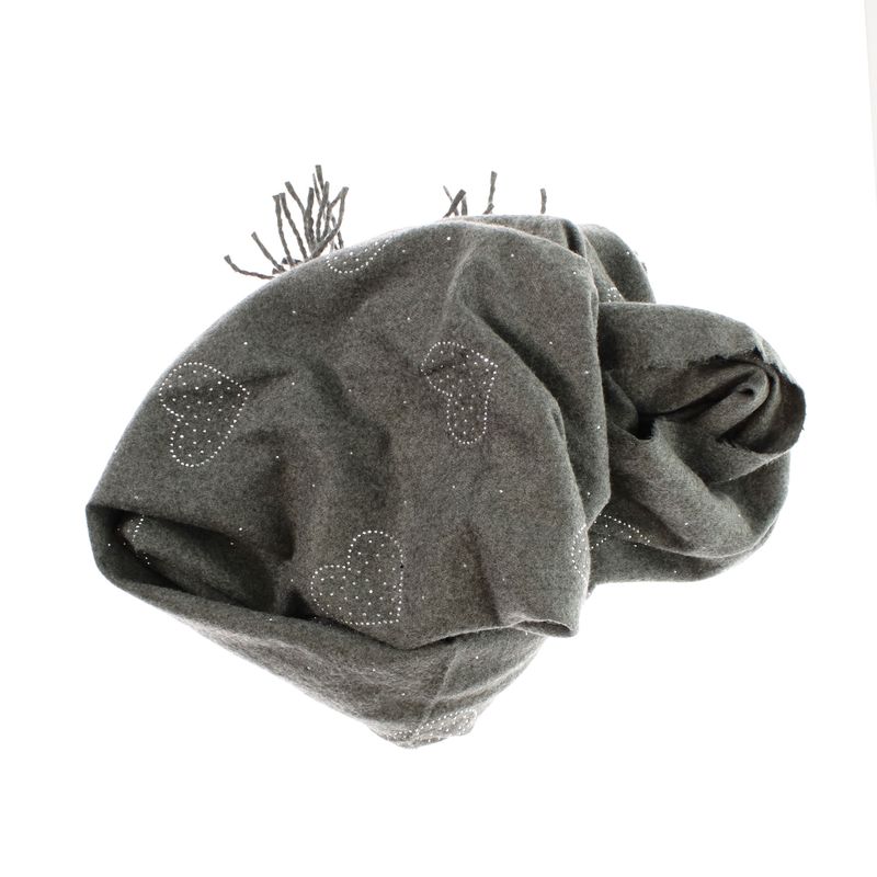 Fashion, accesorii si bijuterii - Femei - Accesorii femei - Esarfe si fulare femei - Esarfa dama, din lana, Buticcochet, 70x190 cm, model cu inimioare, Gri - ES3134 - Infinity.ro