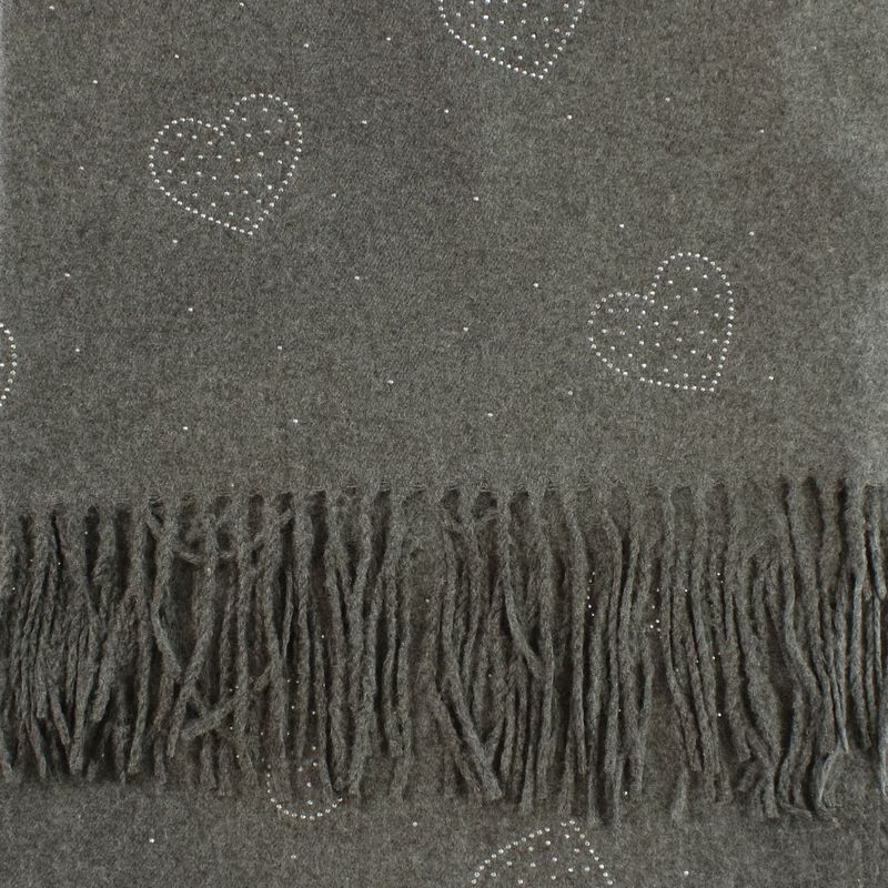 Fashion, accesorii si bijuterii - Femei - Accesorii femei - Esarfe si fulare femei - Esarfa dama, din lana, Buticcochet, 70x190 cm, model cu inimioare, Gri - ES3134 - Infinity.ro