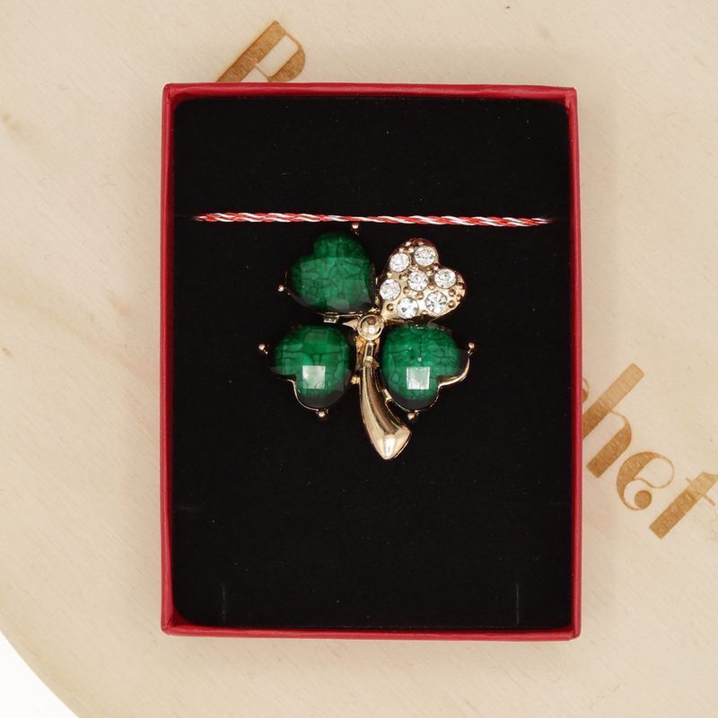 Market - Cadouri - Martisoare - Martisor Brosa, Buticcochet, din metal, model Trfoi, Verde cu auriu - MR672 - Infinity.ro