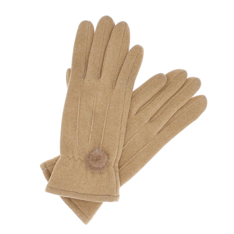 Fashion, accesorii si bijuterii - Femei - Accesorii femei - Manusi femei - Manusi dama, de iarna, din material sintetic si bumbac, cu degete, model cu ciucure, one size, Bej inchis - MA335 - Infinity.ro