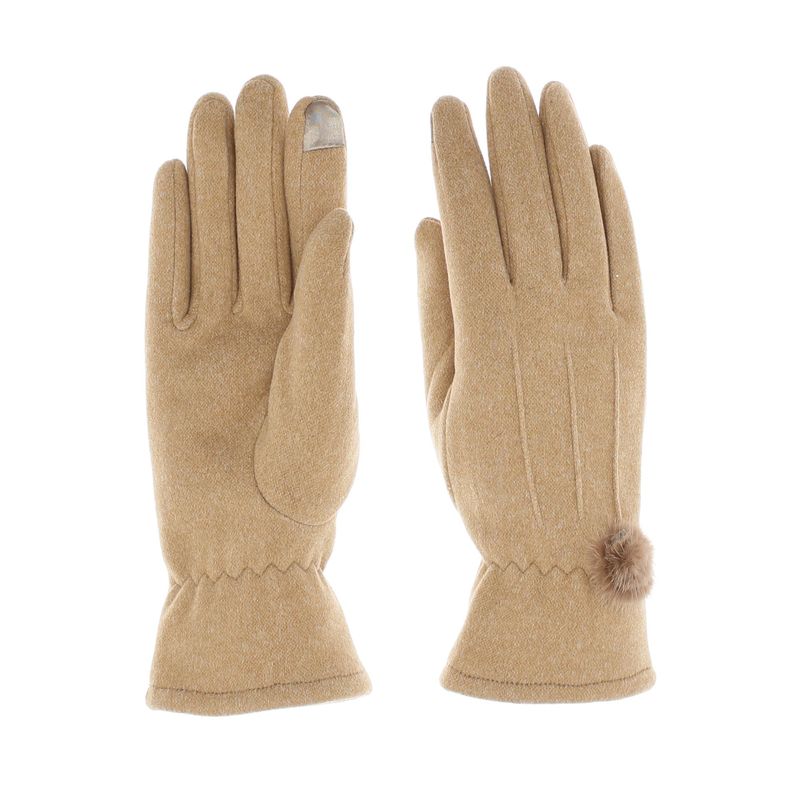 Fashion, accesorii si bijuterii - Femei - Accesorii femei - Manusi femei - Manusi dama, de iarna, din material sintetic si bumbac, cu degete, model cu ciucure, one size, Bej inchis - MA335 - Infinity.ro