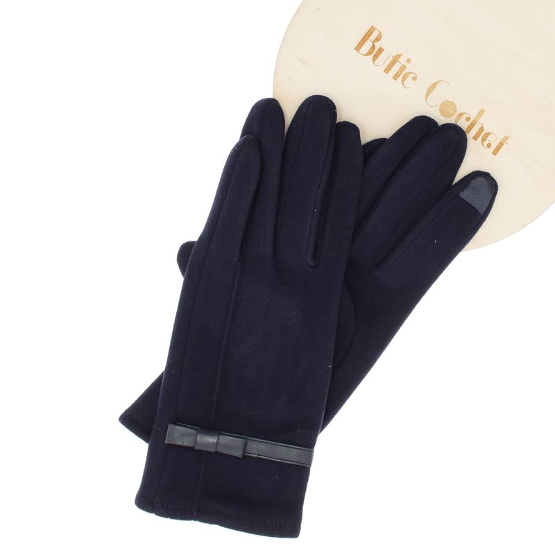 Fashion, accesorii si bijuterii - Femei - Accesorii femei - Manusi femei - Manusi dama, de iarna, din material sintetic si bumbac, cu degete, model cu fundita, one size, Bleumarin - MA325 - Infinity.ro