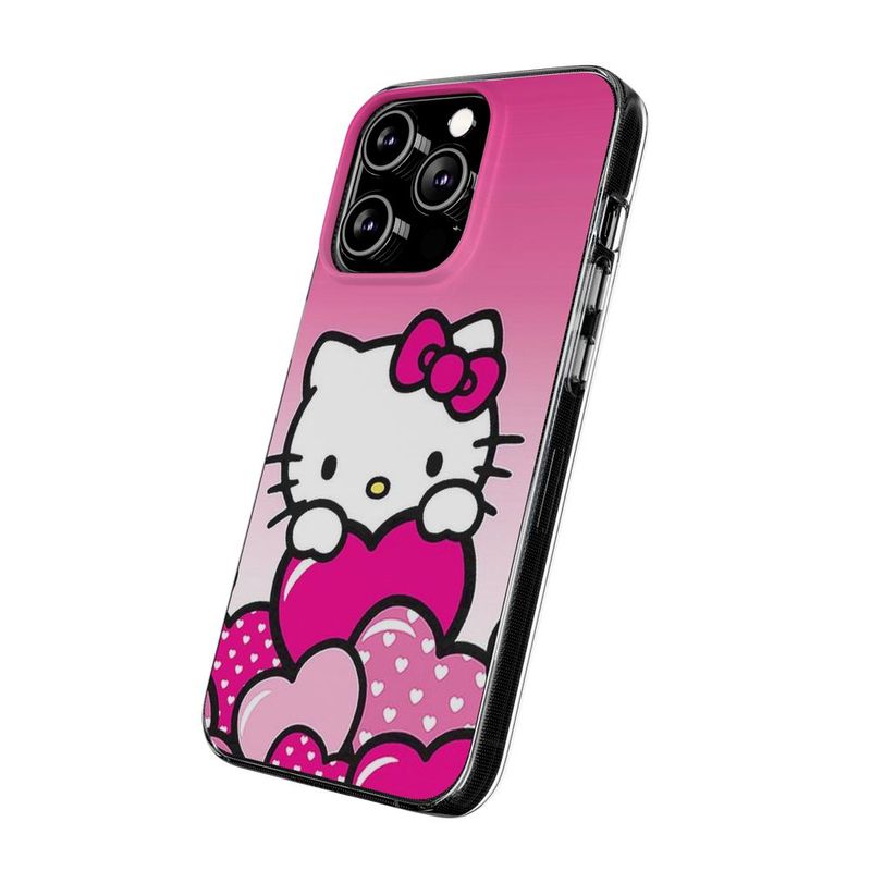 Laptop, Telefoane si Tablete - Telefoane mobile si accesorii - Accesorii Telefoane - Huse telefoane - Husa compatibila cu Apple iPhone 15 Pro Silicon Gel Tpu Model Hello Kitty Pink Hearts - Infinity.ro