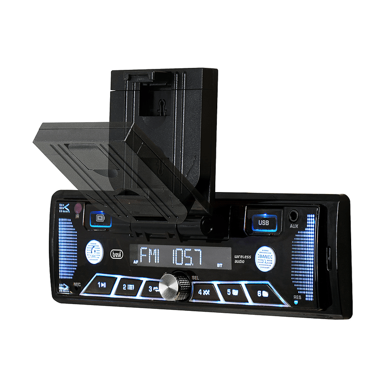 Auto si Moto - Electronice auto - Multimedia auto - Radio Auto Trevi SCD-5602 BT, FM RDS, Bluetooth, USB/AUX, ecran LCD multicolor, suport smartphone detasabil (pana la 7") - Infinity.ro